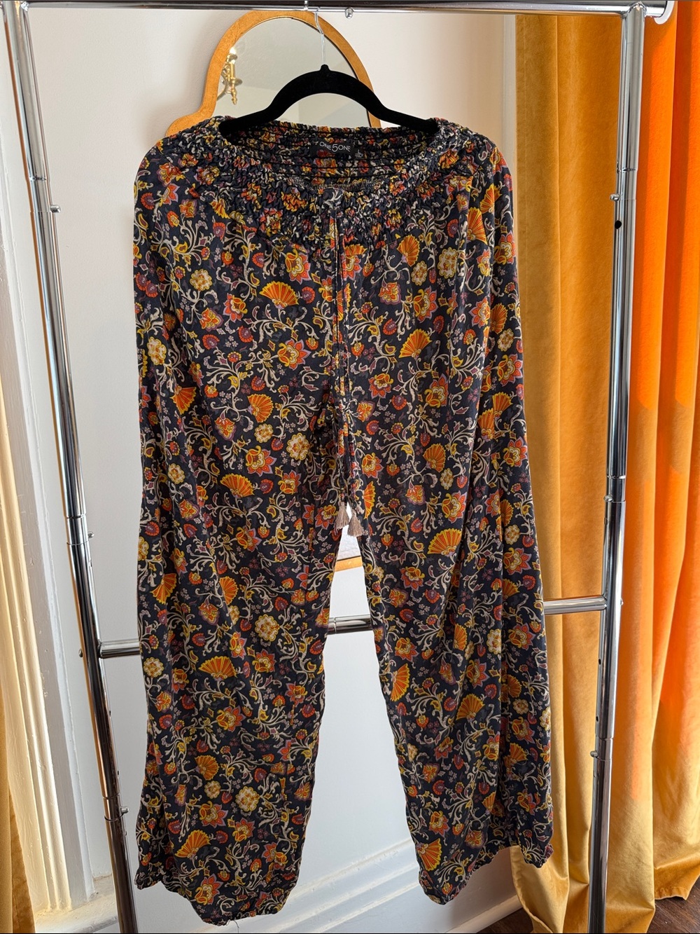 Bundle, 2 pairs of Floral Wide-Leg Pants with Elastic Waist